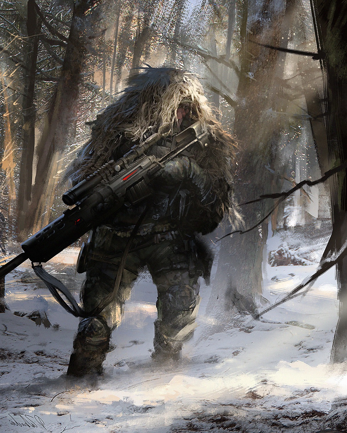 artwork, Darek Zabrocki, Sniper rifle, Winter Wallpaper