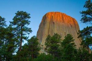 Devils Tower, Rock formation, Monuments, Forest, Wyoming