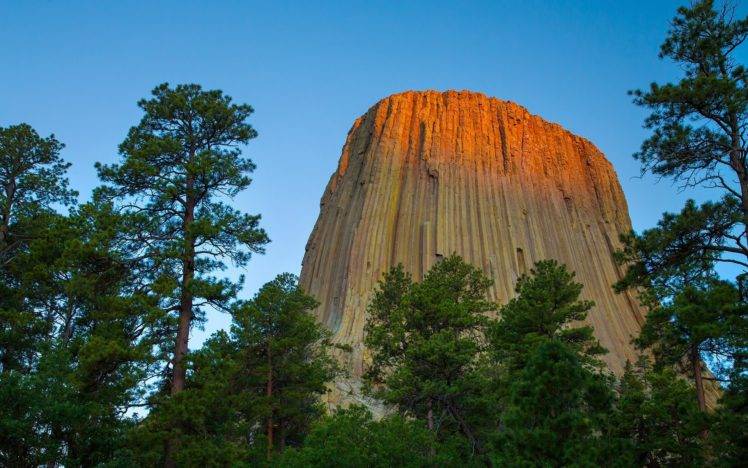 Devils Tower, Rock formation, Monuments, Forest, Wyoming HD Wallpaper Desktop Background