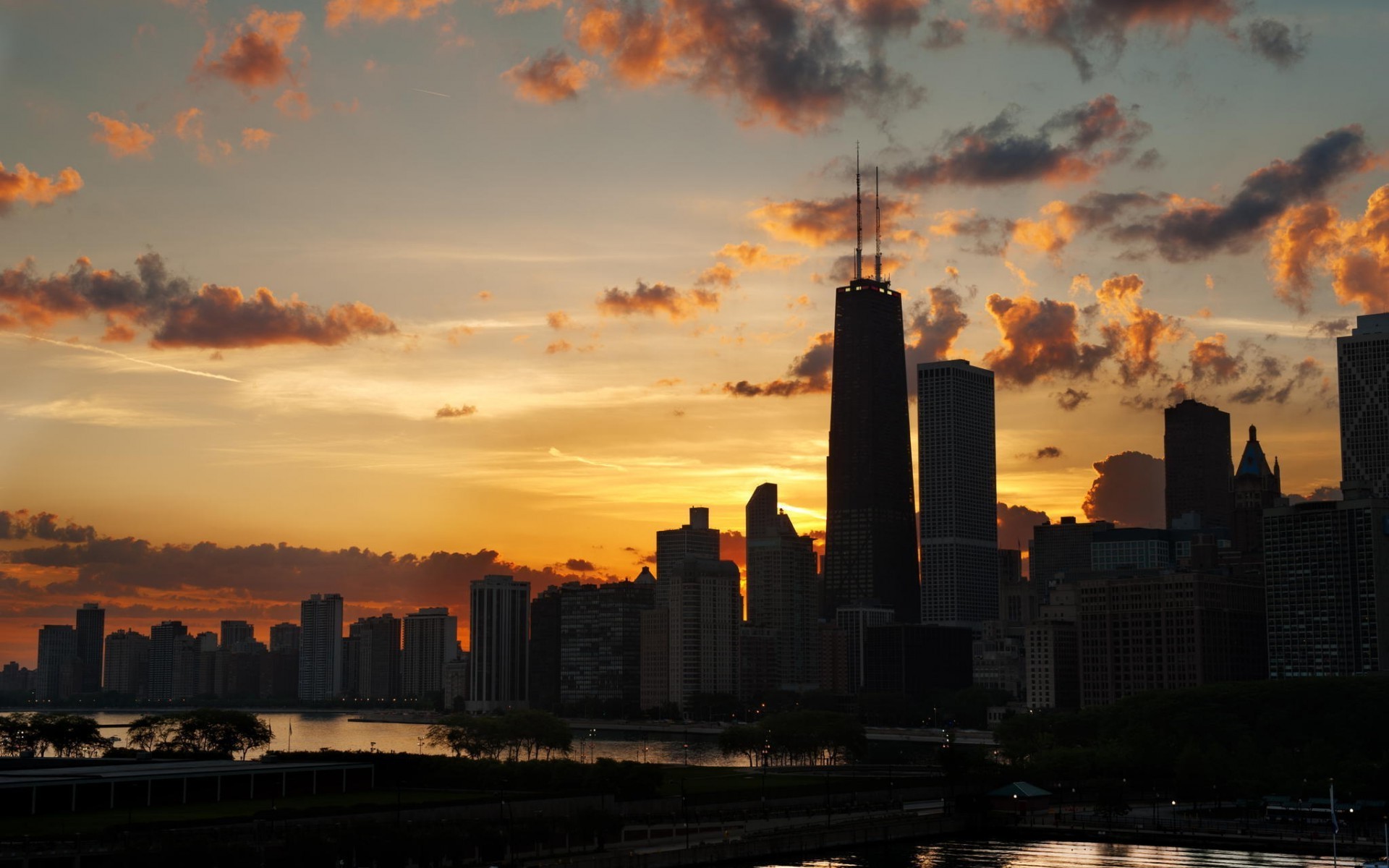 cityscape, Sunset, Skyline, Chicago, Skyscraper Wallpaper