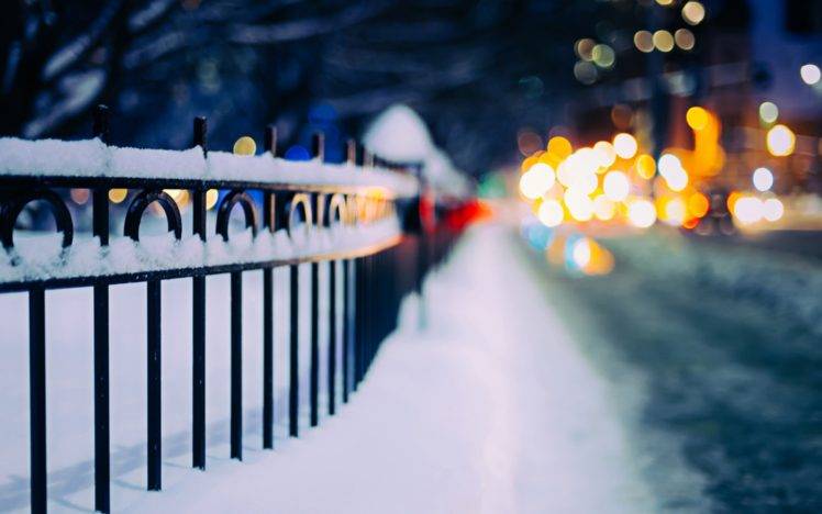 snow, Bokeh, Winter, Fence HD Wallpaper Desktop Background