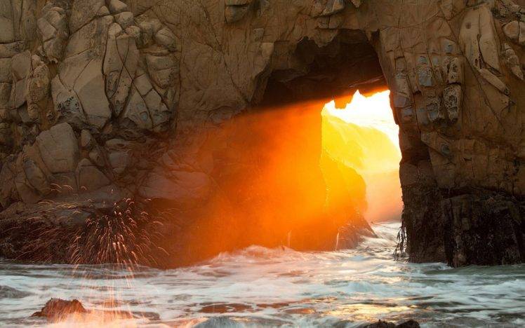 sunlight, Rock, Arch, Sea HD Wallpaper Desktop Background