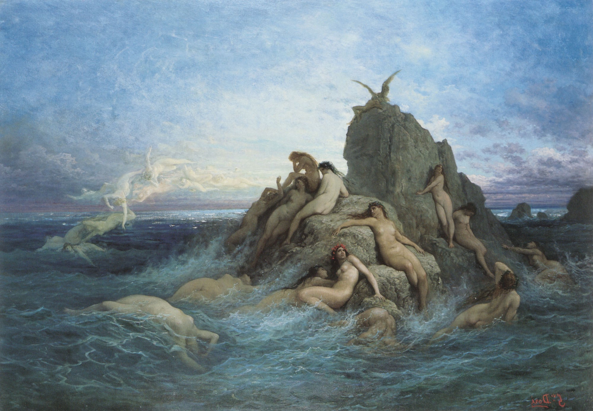 Gustave Doré, Painting, Sea, Rock, Nude, Mythology, Classic art Wallpaper