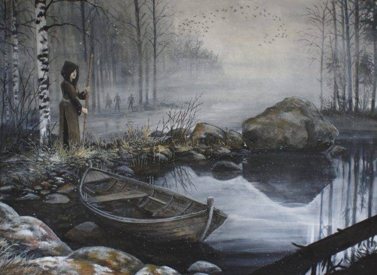 boat, Pond, Forest, Rock, Mythology HD Wallpaper Desktop Background