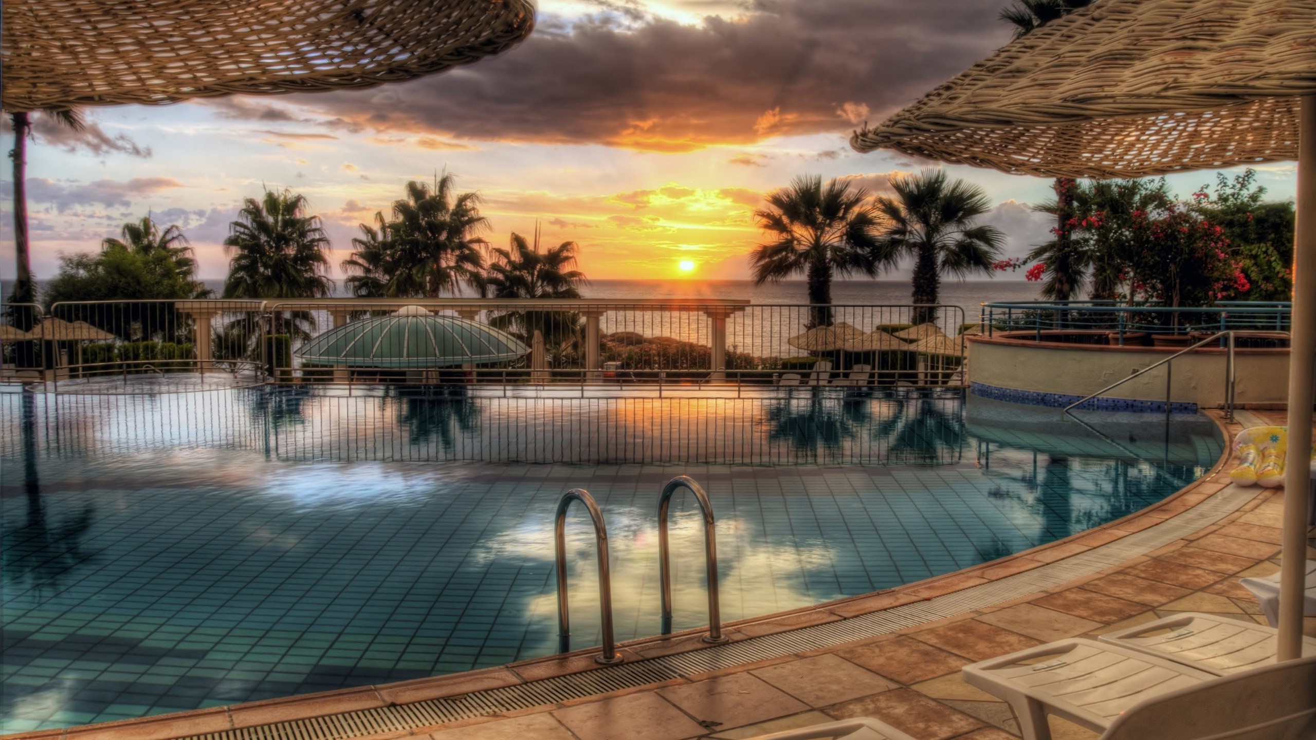 sunset, Swimming pool Wallpaper