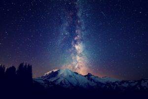 sky, Stars, Mountain, Trees, Night
