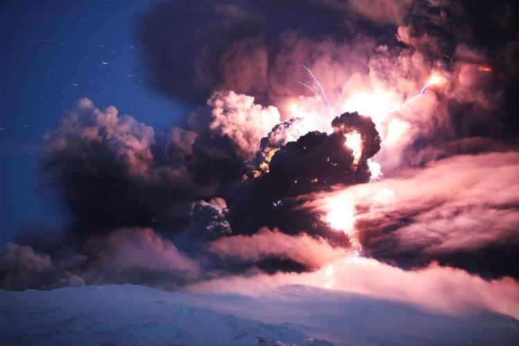 storm, Lightning, Eruption, Clouds, Volcano HD Wallpaper Desktop Background