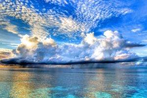sea, Clouds, Island