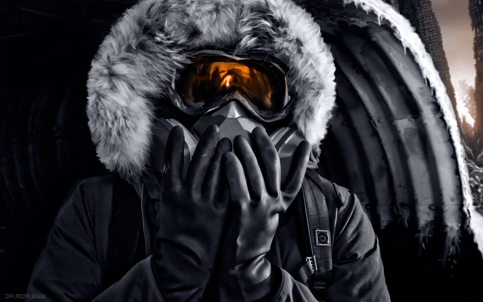 Vitaly S Alexius, Winter, Romantically Apocalyptic, Gas masks Wallpaper