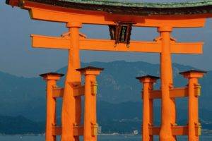 torii, Asian architecture, Mountain, Japan, Sea