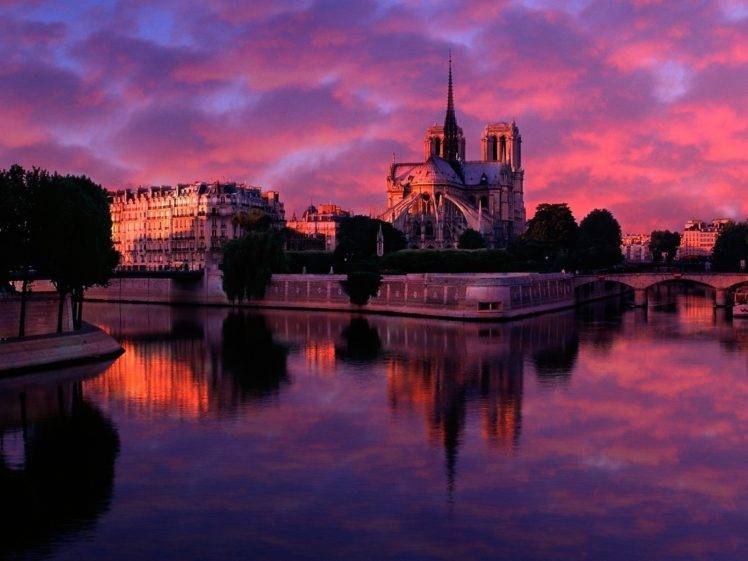 Notre dame, Sunset, Paris, France HD Wallpaper Desktop Background