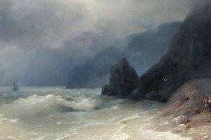 artwork, Ivan Aivazovsky, Beach, Sea, Rock, Painting, Classic art