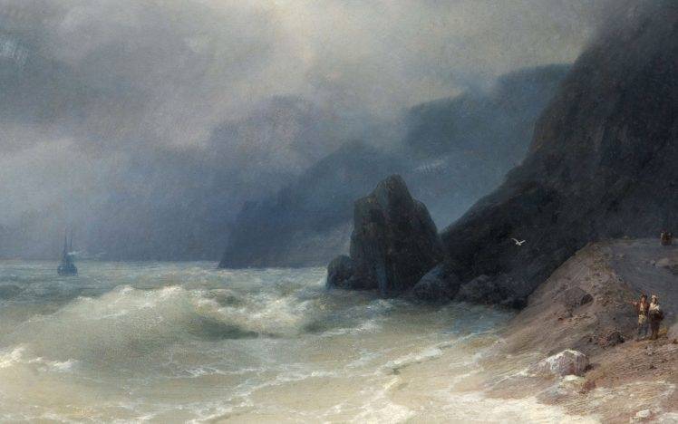 artwork, Ivan Aivazovsky, Beach, Sea, Rock, Painting, Classic art HD Wallpaper Desktop Background