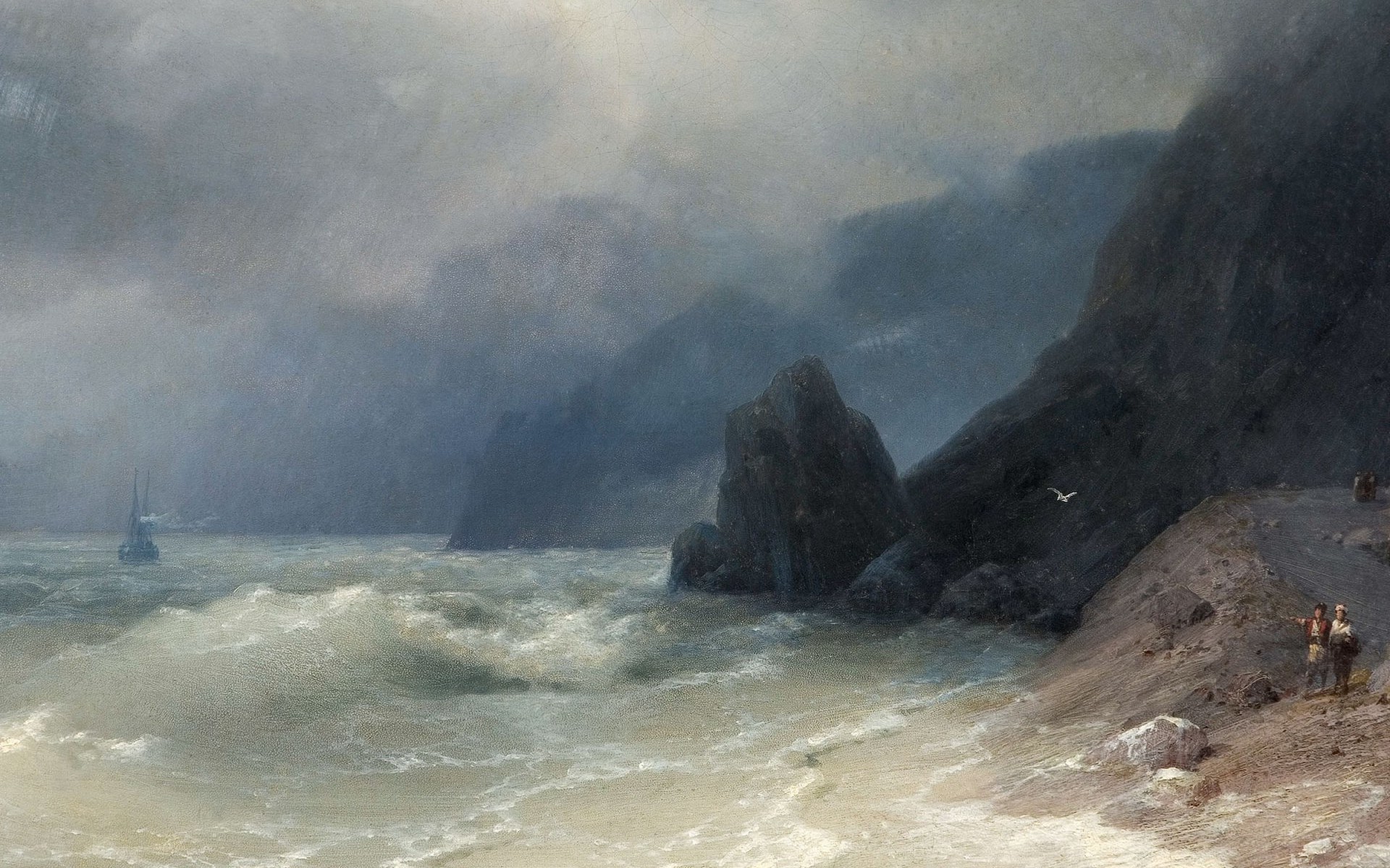 artwork, Ivan Aivazovsky, Beach, Sea, Rock, Painting