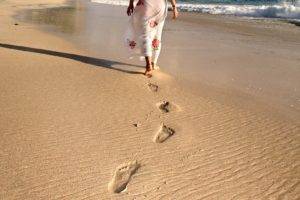 footprints, Beach, Sand, Shoreline, Skirt, People