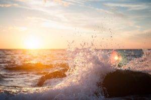 waves, Sea, Sunlight, Rock, Lens flare
