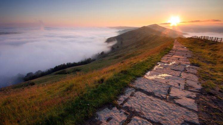 hill, Path, Clouds, Horizon, Sunset HD Wallpaper Desktop Background
