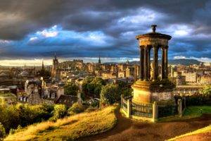 cityscape, Edinburgh, Scotland, Clouds, Sunlight, Monuments, UK