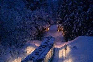 train, Night, Winter