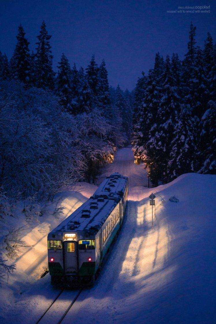 train, Night, Winter HD Wallpaper Desktop Background