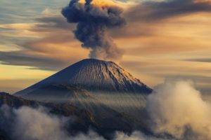 volcano, Mountain, Clouds