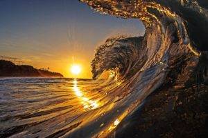 waves, Sunset