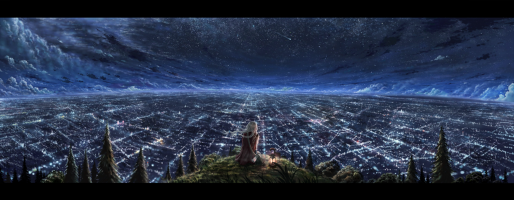 cliff, City, Night, Stars, Horizon, Clouds, Sitting HD Wallpaper Desktop Background