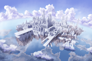 Pixiv Fantasia, Building, Sky, Clouds, Floating island