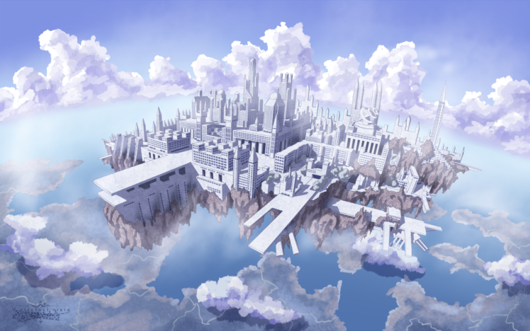 Pixiv Fantasia, Building, Sky, Clouds, Floating island HD Wallpaper Desktop Background