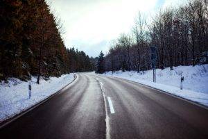 road, Winter, Snow, Trees