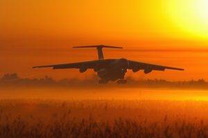 aircraft, Orange, Sunset, Field