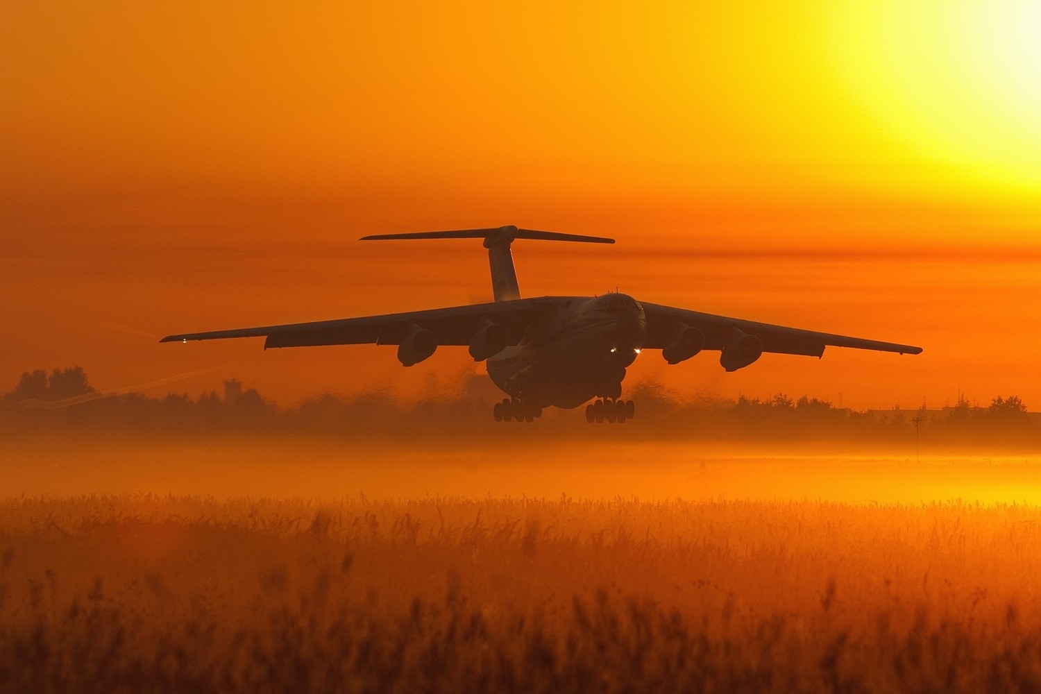 aircraft, Orange, Sunset, Field Wallpaper