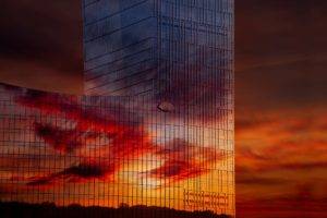 architecture, Building, China, Skyscraper, Glass, Reflection, Sunset, Clouds, Long exposure, Window