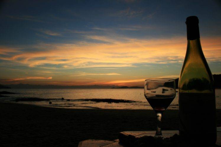 wine, Glass, Bottles, Beach HD Wallpaper Desktop Background