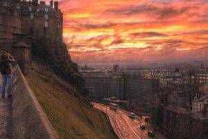 sky, City, Sunset, Edinburgh, Scotland, Building, Architecture, HDR, UK, Castle