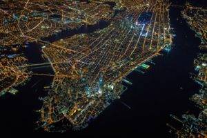 New York City, USA, Night, City, Island, Aerial view
