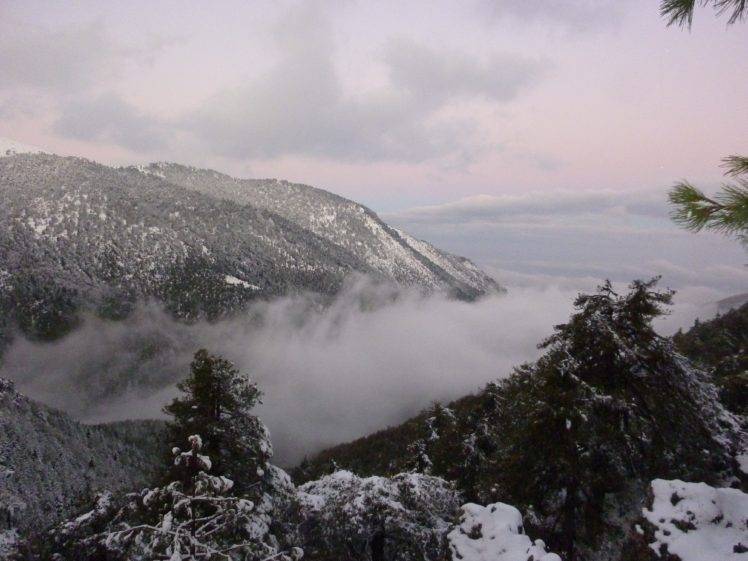 Greece, Mist, Snow, Mountain, Winter HD Wallpaper Desktop Background