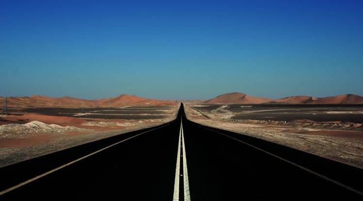 road, Sky, Desert, Utility pole, Minimalism HD Wallpaper Desktop Background