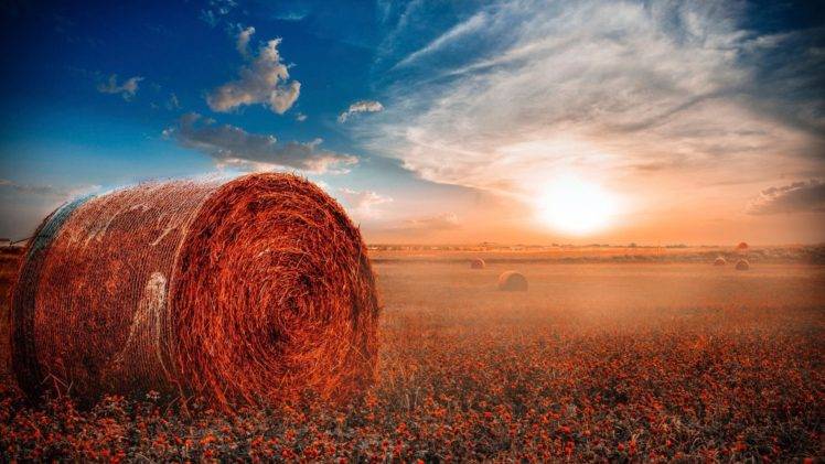 hay, Sunlight, Clouds, Haystacks HD Wallpaper Desktop Background