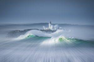 waves, Lighthouse, Sea