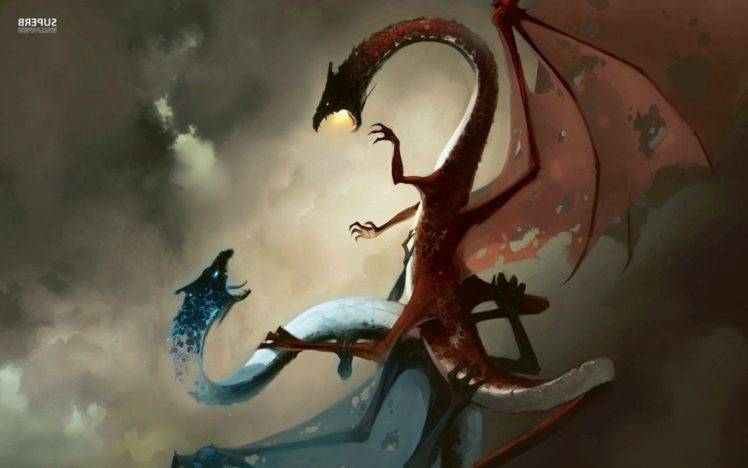 dragon, Fire, Ice, Clouds HD Wallpaper Desktop Background