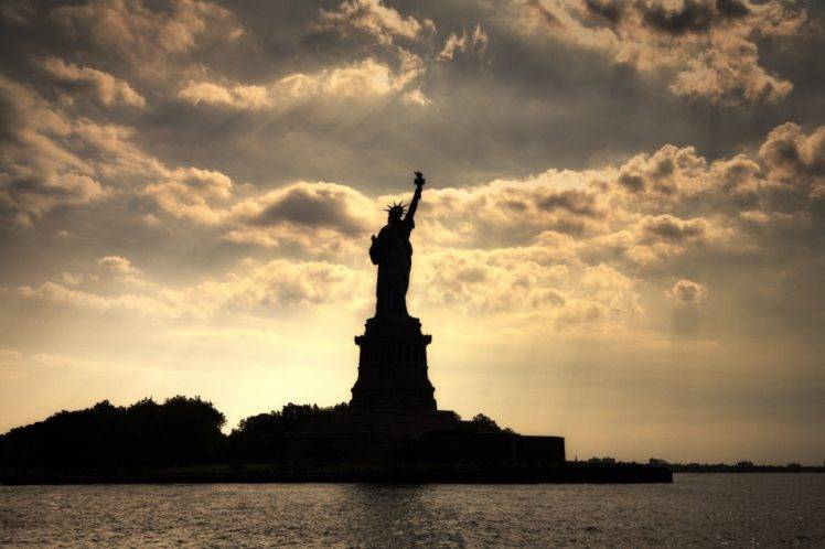 silhouette, Statue of Liberty, Clouds, USA, New York City HD Wallpaper Desktop Background