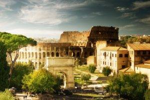 cityscape, Architecture, Rome, Italy, Old building, Trees, Ruin, Clouds, Colosseum