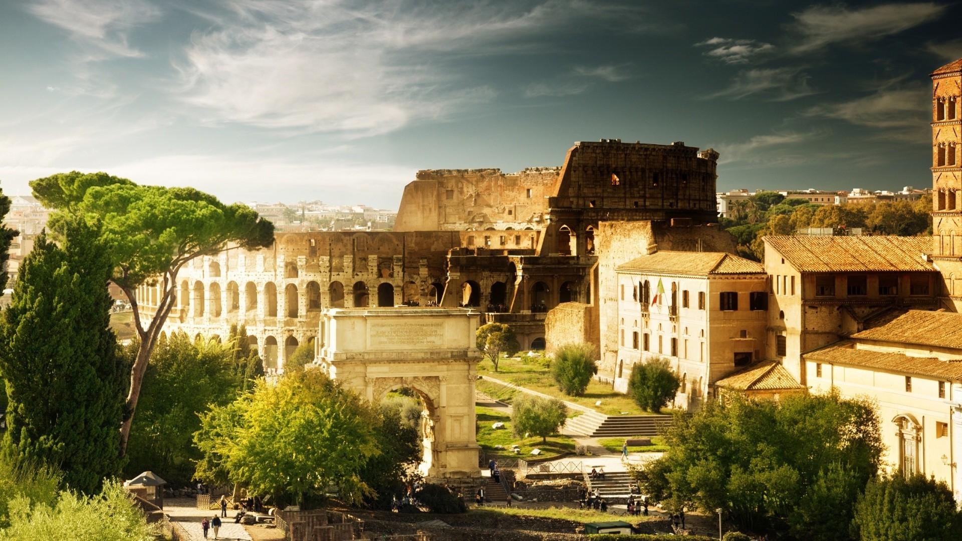 cityscape, Architecture, Rome, Italy, Old building, Trees, Ruin, Clouds, Colosseum Wallpaper