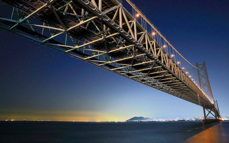 Akashi Kaikyō Bridge, Bridge, Architecture, Modern, Sunset, Evening, Stars, Japan HD Wallpaper Desktop Background