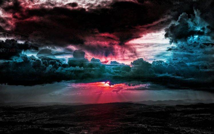 clouds, Sunset, Horizon, Pink, Photo manipulation, Sky, Field HD Wallpaper Desktop Background
