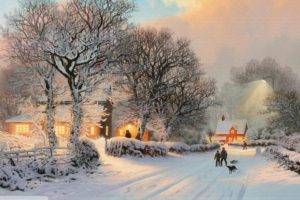 winter, Snow, Painting
