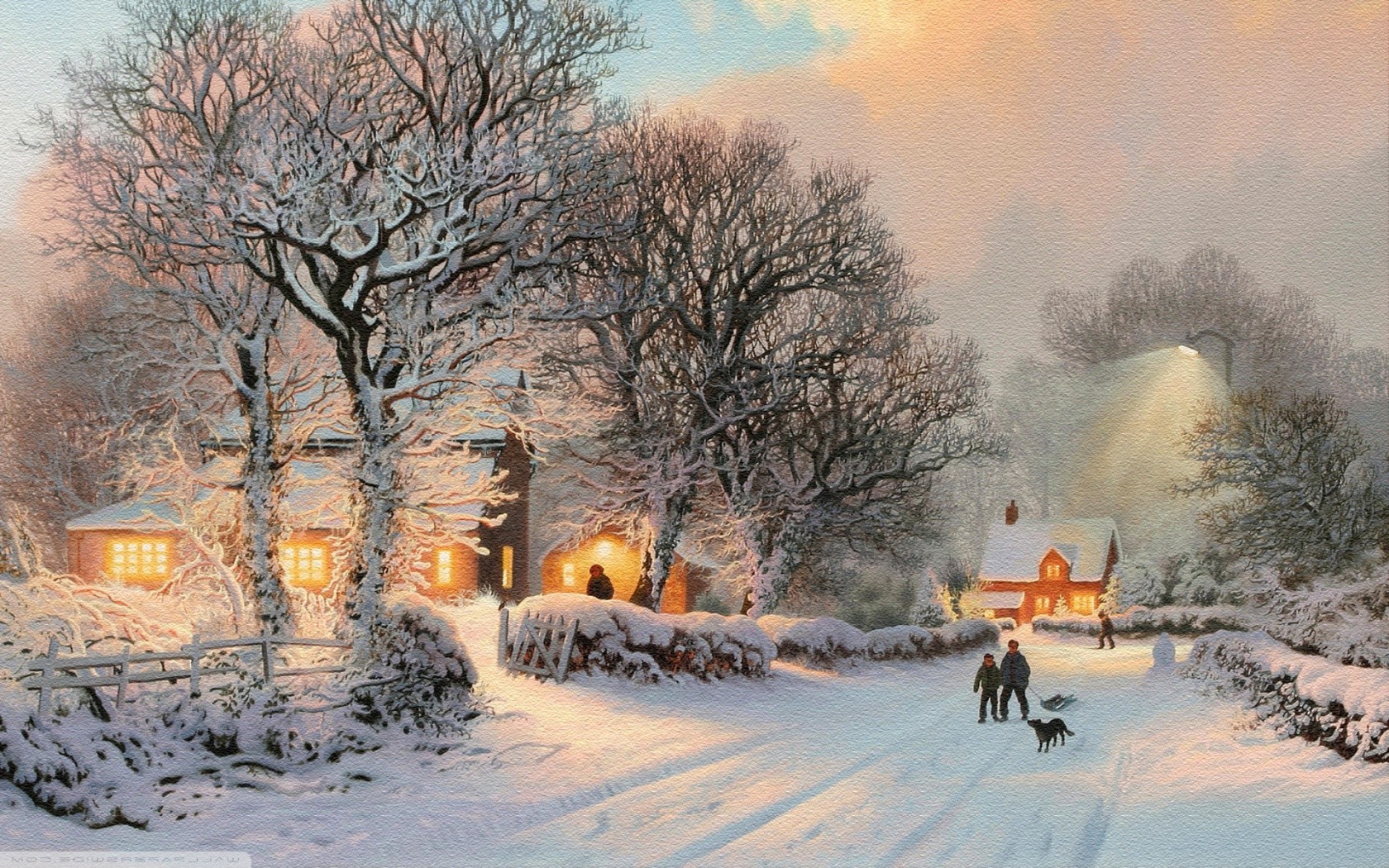 winter, Snow, Painting Wallpaper
