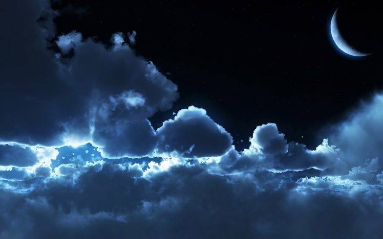 sky, Clouds, Night, Moon, Space HD Wallpaper Desktop Background