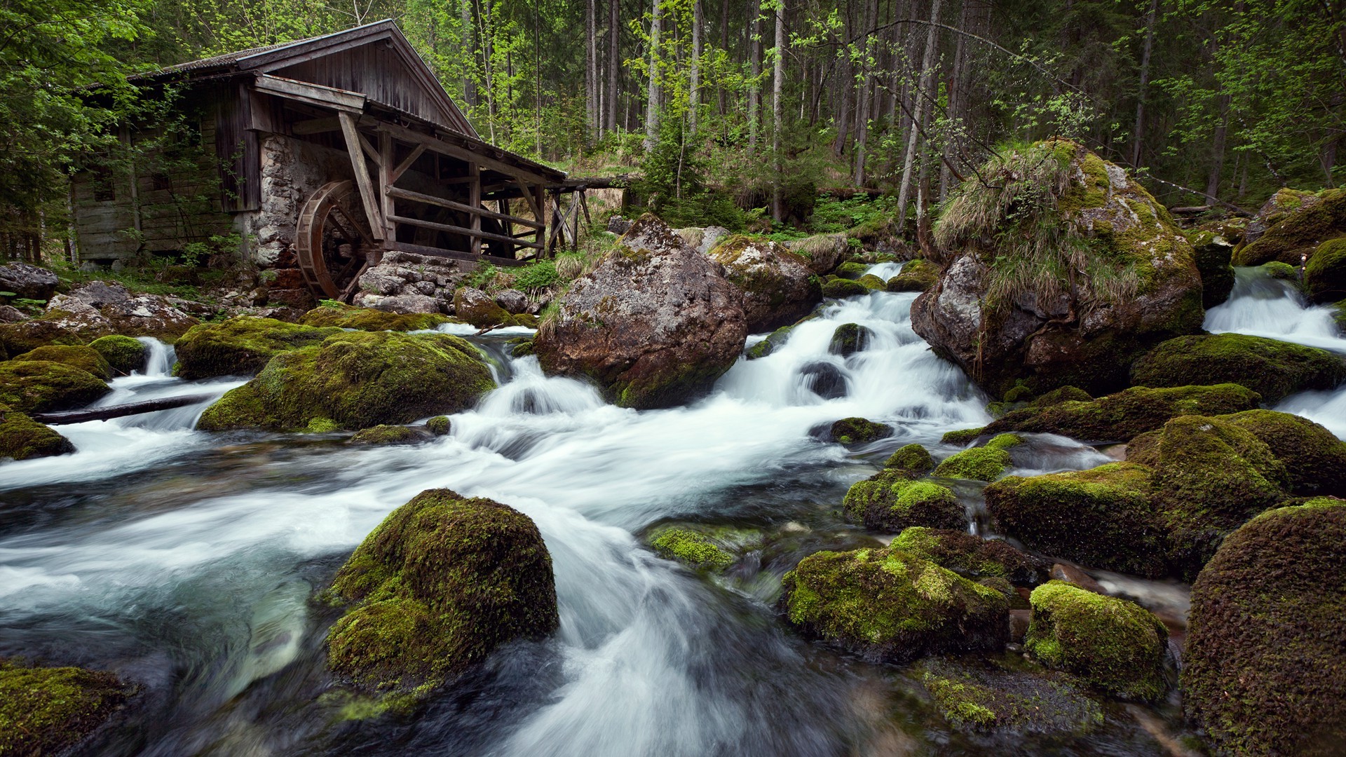 cabin, Long exposure, Water, Forest Wallpaper